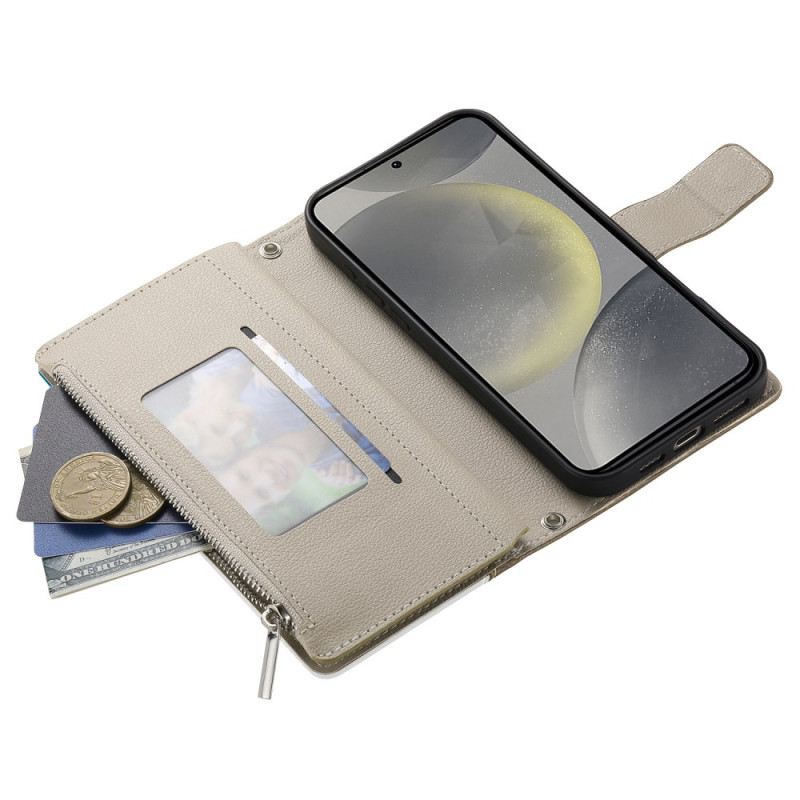 Fliptok Samsung Galaxy S25 Fe Bőr Cipzáras Pénztárca Pántokkal