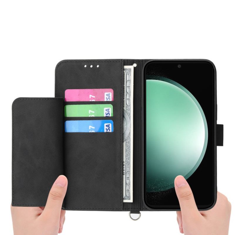 Kinyitható Tokok Samsung Galaxy S25 Fe Csipkemintás Pánttal És Vállpánttal