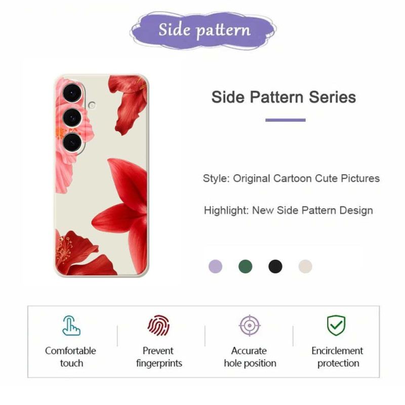 Tok Samsung Galaxy S25 Fe Piros Virágmintás Szilikon