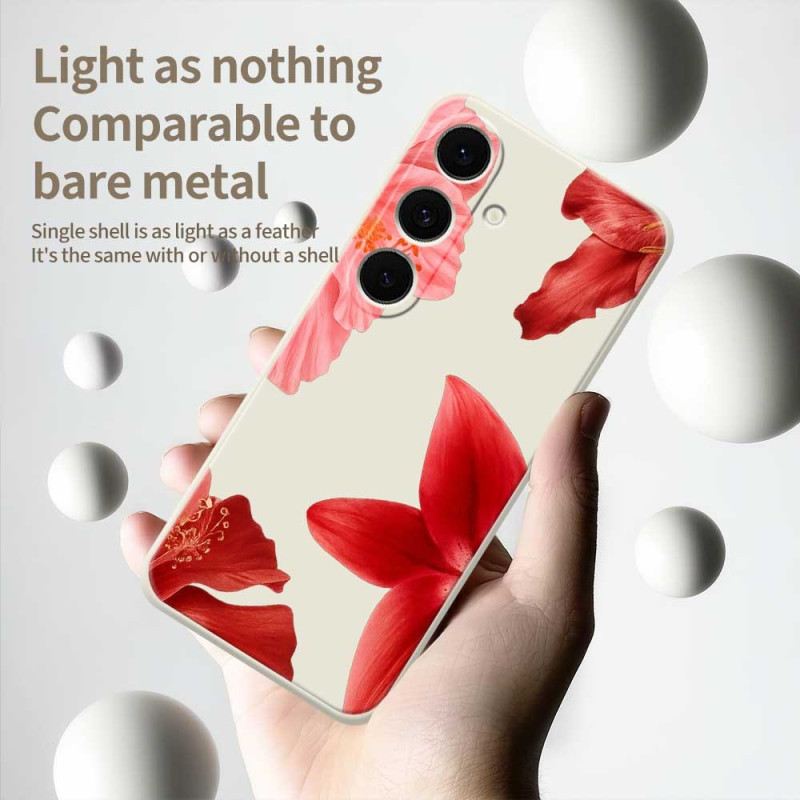 Tok Samsung Galaxy S25 Fe Piros Virágmintás Szilikon