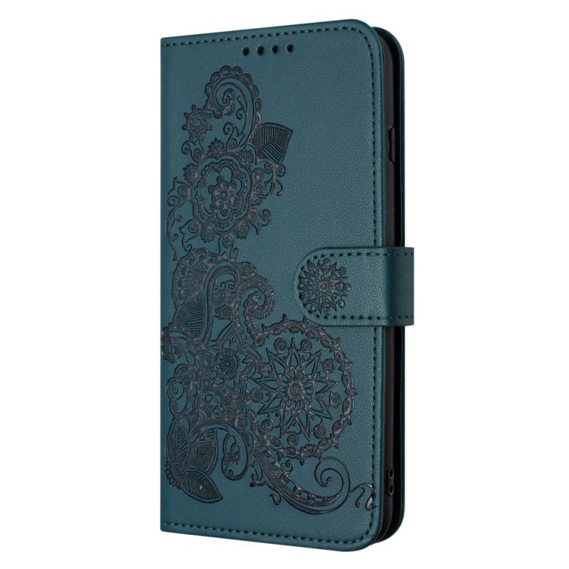 Bőrtok Samsung Galaxy A15 5g Csipke Virágmintás Pánttal