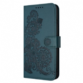 Bőrtok Samsung Galaxy A15 5g Csipke Virágmintás Pánttal