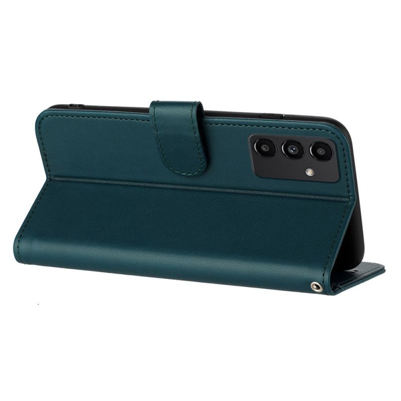 Bőrtok Samsung Galaxy A15 5g Csipke Virágmintás Pánttal