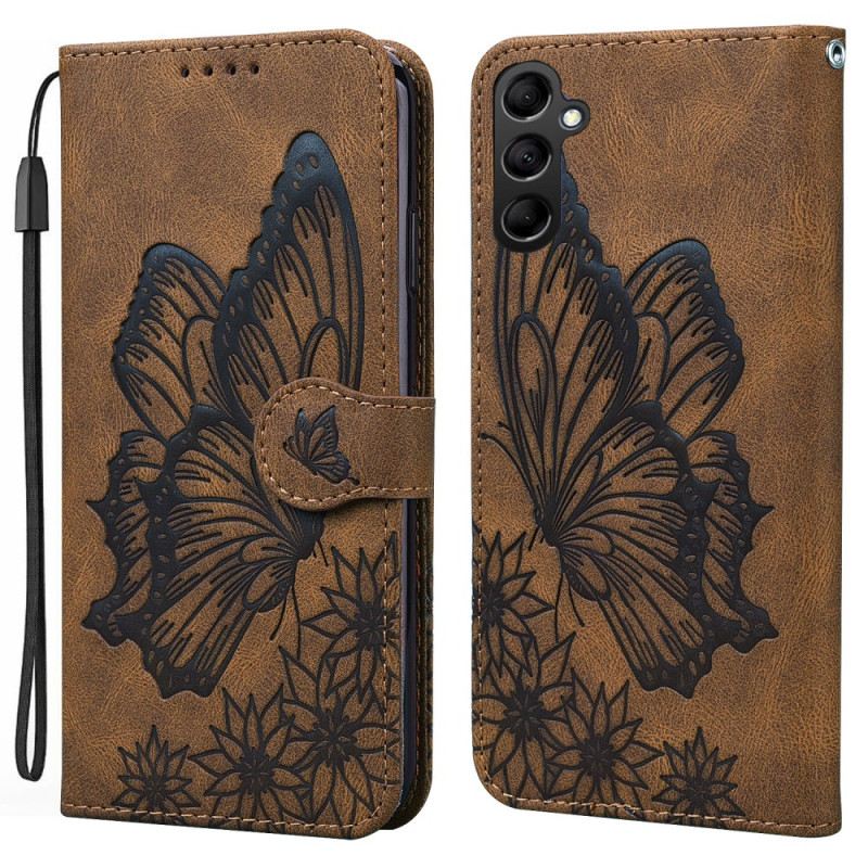 Bőrtok Samsung Galaxy A15 5g Nagyméretű Pillangónyomat Pánttal