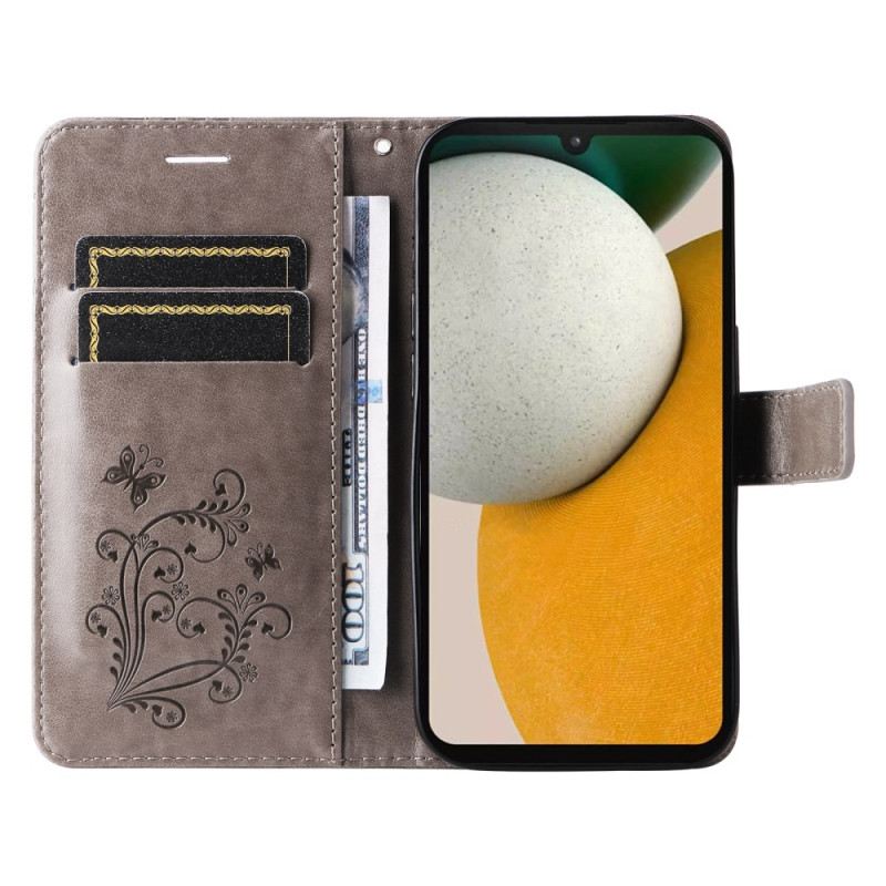 Bőrtok Samsung Galaxy A15 5g Óriás Pillangók Szíjjal