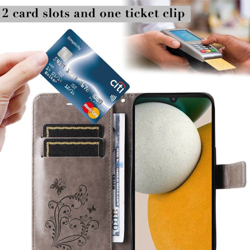 Bőrtok Samsung Galaxy A15 5g Óriás Pillangók Szíjjal