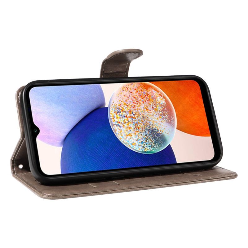 Bőrtok Samsung Galaxy A15 5g Sárgabarack Virágok Szíjjal