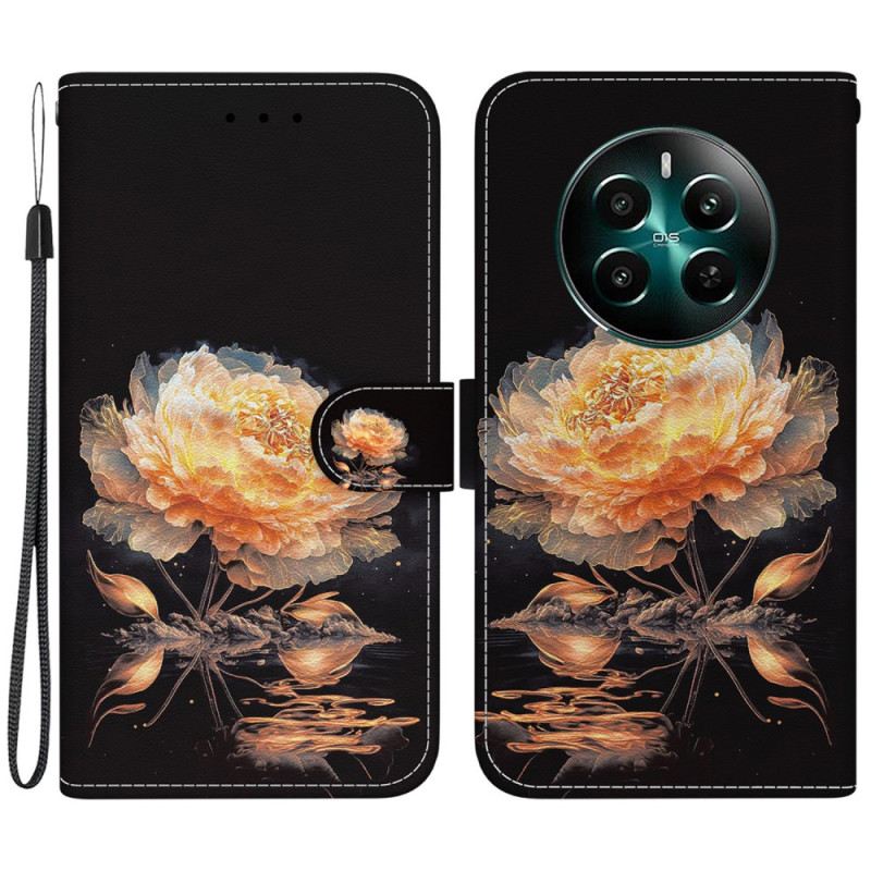 Bőrtok Realme 12 Plus 5g Arany Bazsarózsa Szíjjal