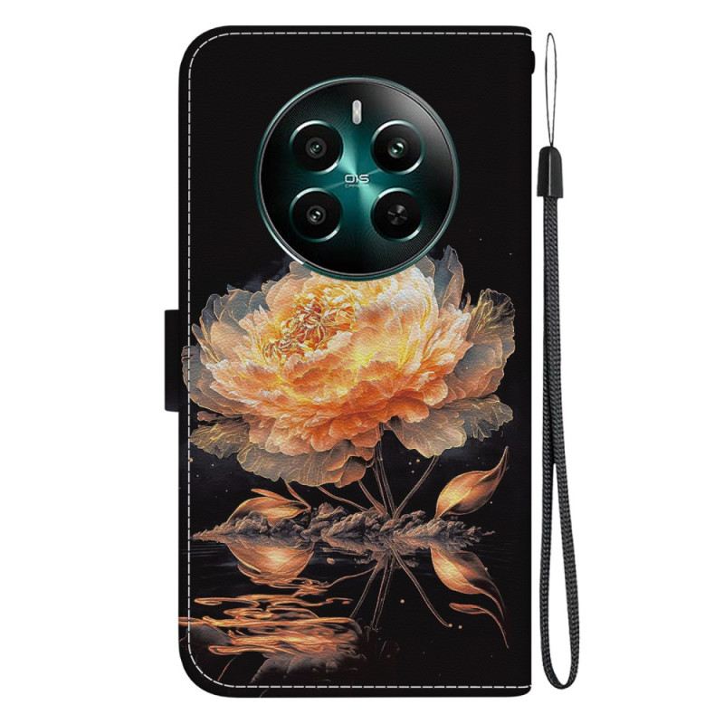 Bőrtok Realme 12 Plus 5g Arany Bazsarózsa Szíjjal