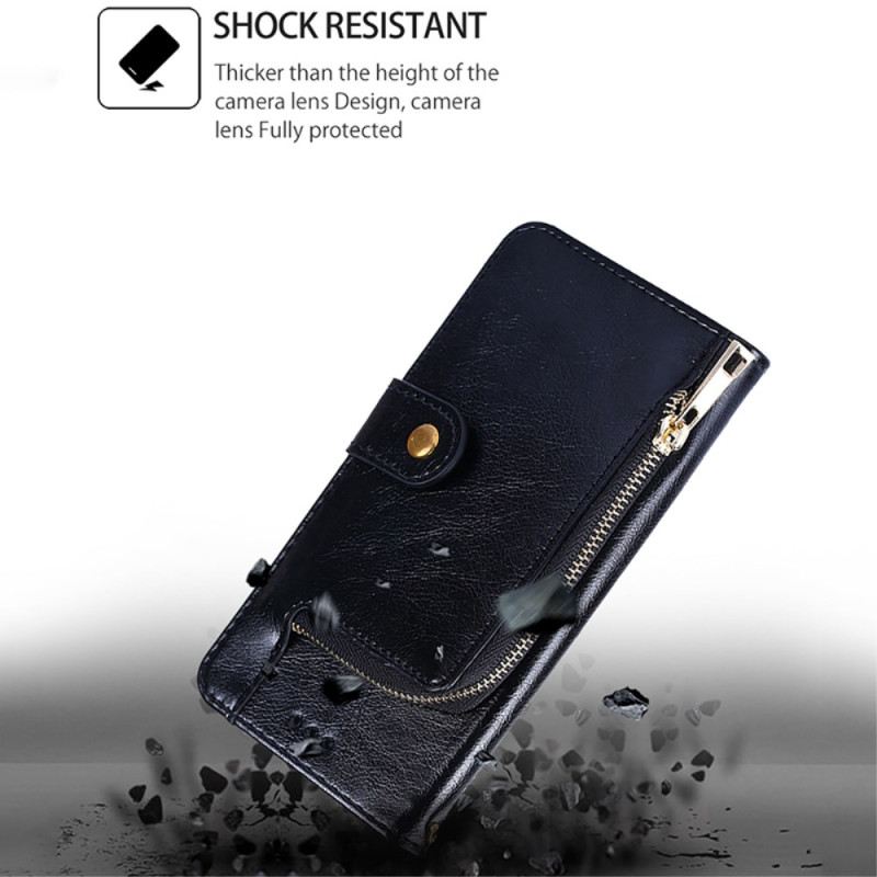 Bőrtok Realme 12 Plus 5g Cipzáras Pénztárca Pánttal