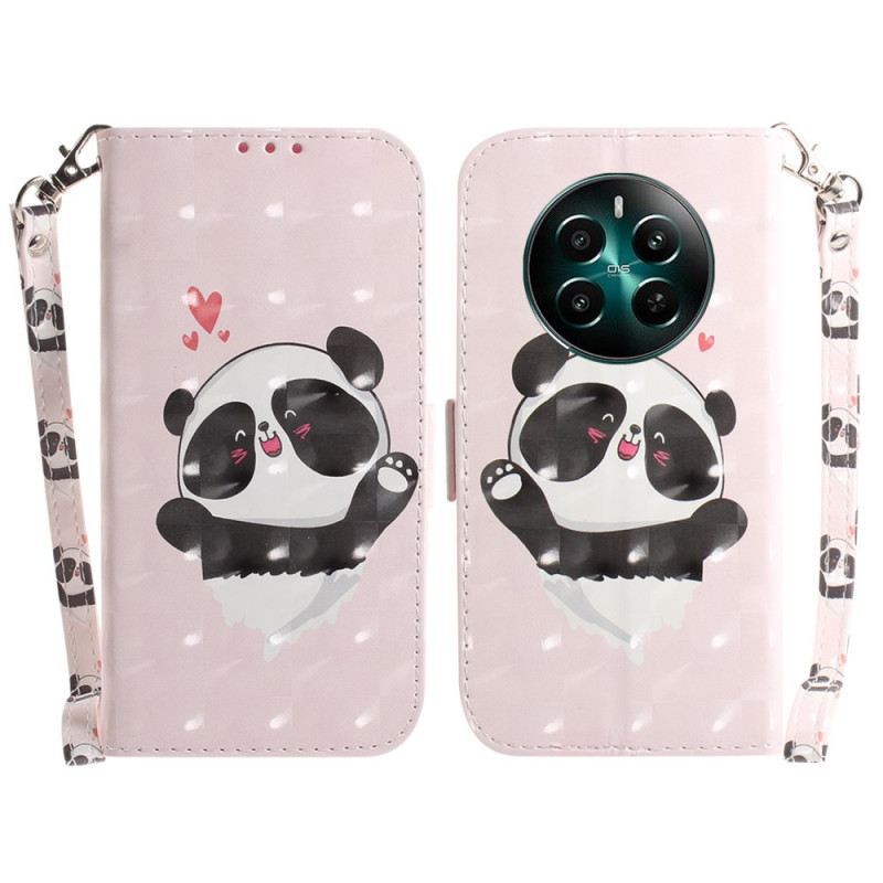 Bőrtok Realme 12 Plus 5g Panda Love Szíjjal