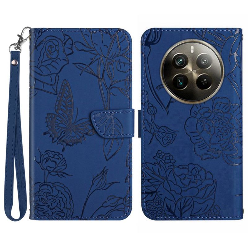 Bőrtok Realme 12 Plus 5g Pillangónyomat Pánttal