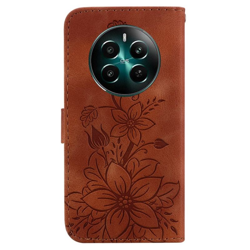 Bőrtok Realme 12 Plus 5g Virágmintás Pánttal