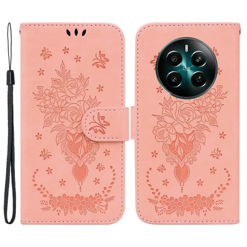 Bőrtok Realme 12 Plus 5g Virágmintás Szíjjal
