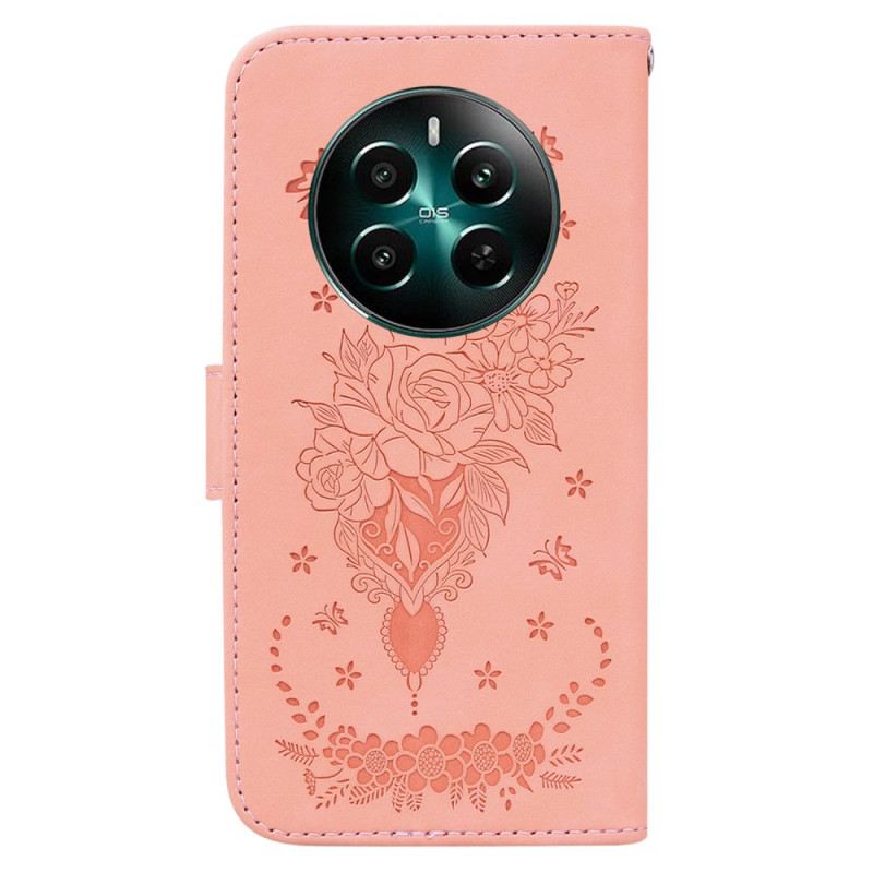 Bőrtok Realme 12 Plus 5g Virágmintás Szíjjal