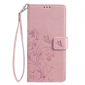 Bőrtok Realme 12 Plus 5g Virágok És Pillangók Pánttal