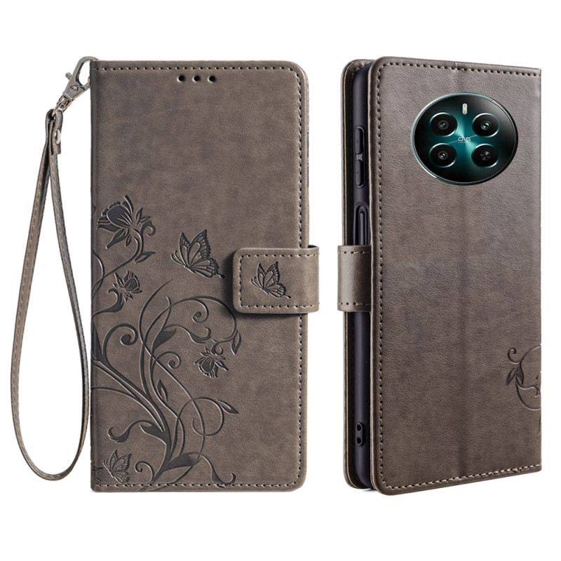 Bőrtok Realme 12 Plus 5g Virágok És Pillangók Pánttal