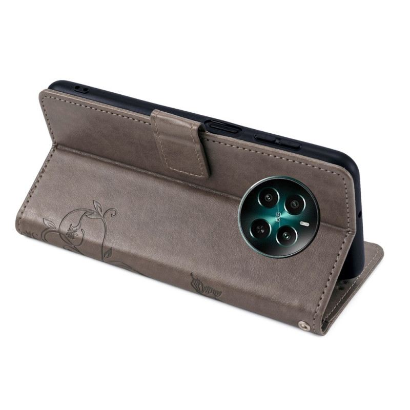 Bőrtok Realme 12 Plus 5g Virágok És Pillangók Pánttal