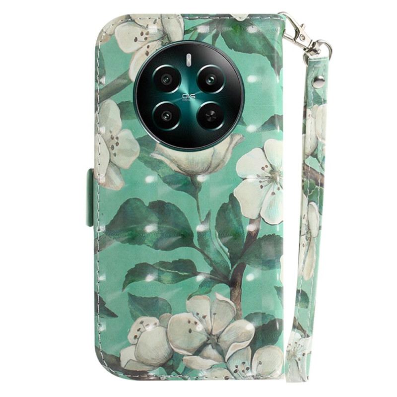 Fliptok Realme 12 Plus 5g Akvarell Virágok Szíjjal