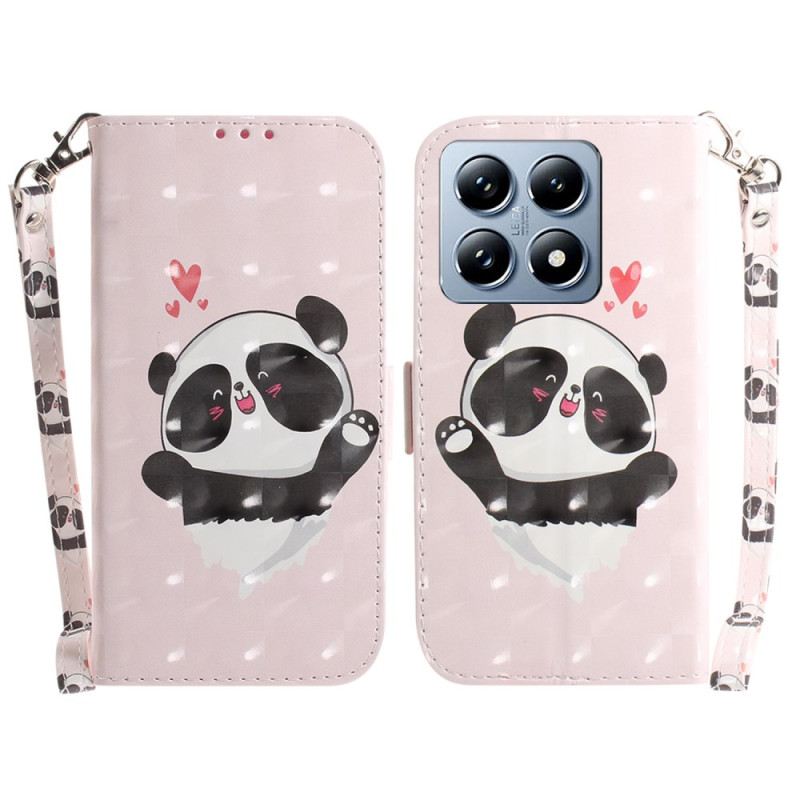 Bőrtok Xiaomi 14t Panda Love Szíjjal