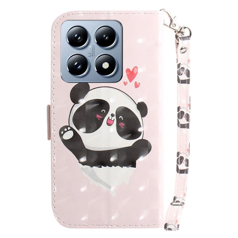 Bőrtok Xiaomi 14t Panda Love Szíjjal