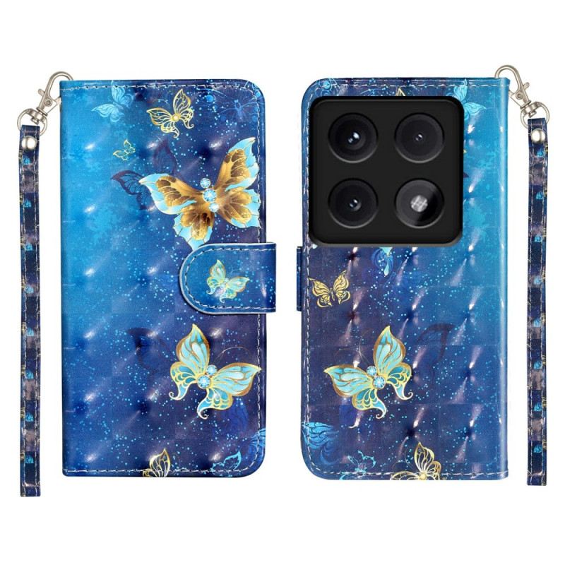 Fliptok Xiaomi 14t Kék És Arany Pillangók Pánttal