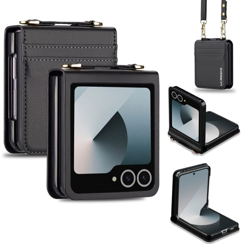 Bőrtok Samsung Galaxy Z Flip 7 Bőr Stílusú Kártyatartó És Vállpánt