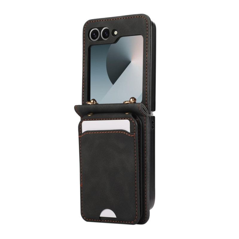 Bőrtok Samsung Galaxy Z Flip 7 Bőrhatású Kártyatartó És Vállpánt