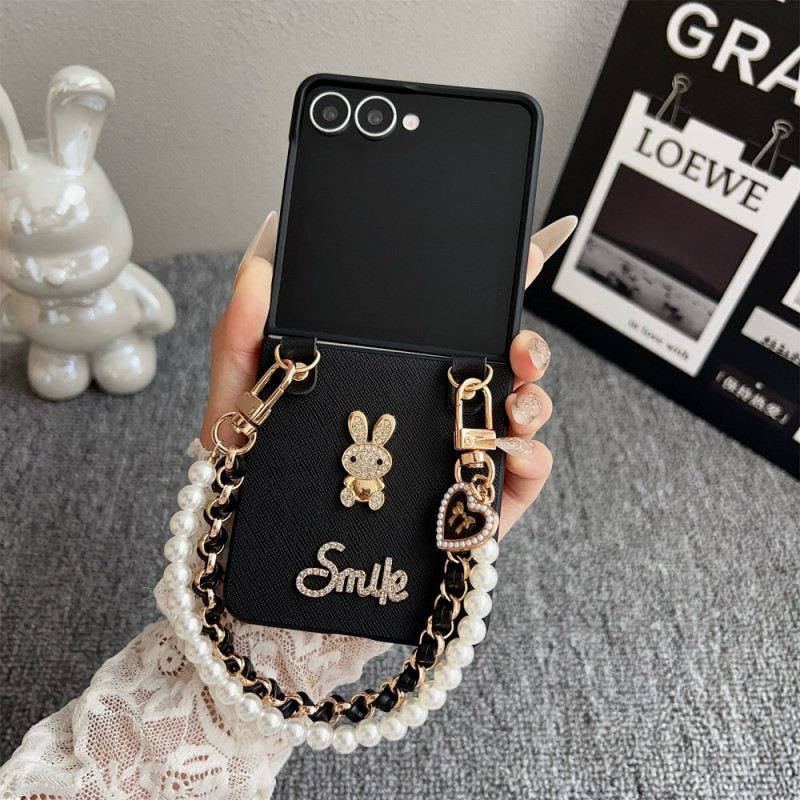 Mobiltelefon Tokok Samsung Galaxy Z Flip 7 Mosolygós Nyuszi Karkötővel