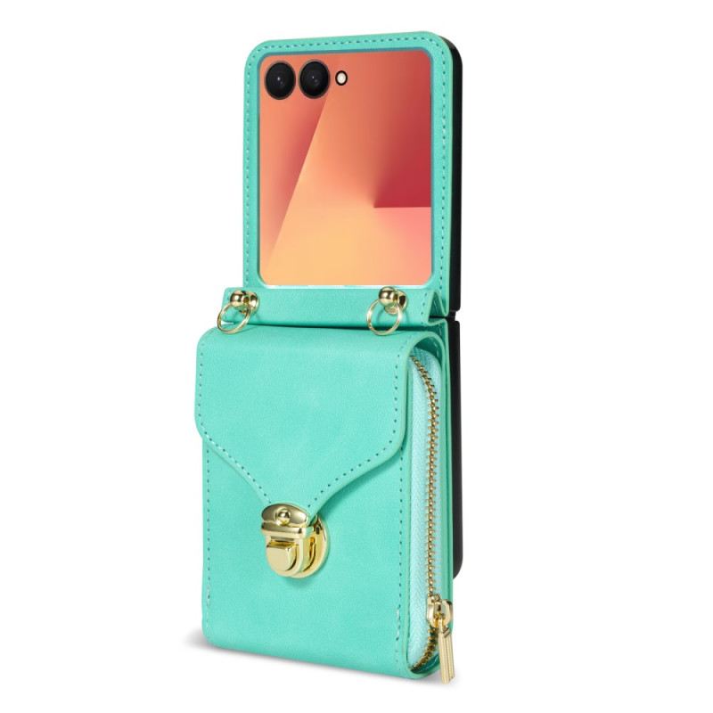 Tok Samsung Galaxy Z Flip 7 Cipzáras Pénztárca És Vállpánt