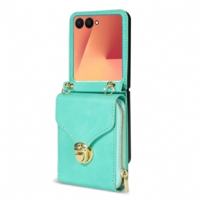 Tok Samsung Galaxy Z Flip 7 Cipzáras Pénztárca És Vállpánt