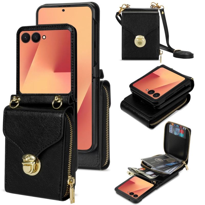 Tok Samsung Galaxy Z Flip 7 Cipzáras Pénztárca És Vállpánt