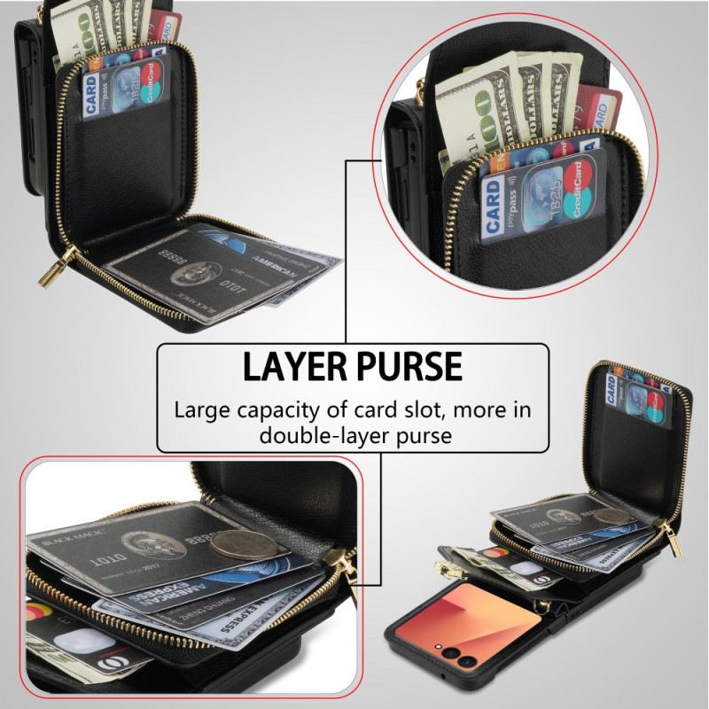 Tok Samsung Galaxy Z Flip 7 Cipzáras Pénztárca És Vállpánt