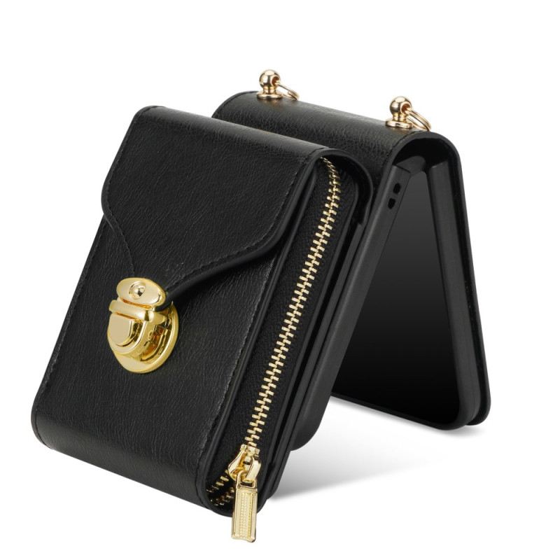 Tok Samsung Galaxy Z Flip 7 Cipzáras Pénztárca És Vállpánt