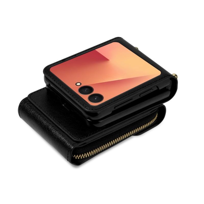Tok Samsung Galaxy Z Flip 7 Cipzáras Pénztárca És Vállpánt