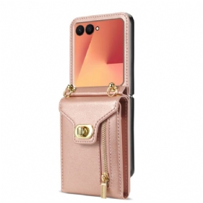 Tok Samsung Galaxy Z Flip 7 Cipzáras Pénztárca És Vállpánt