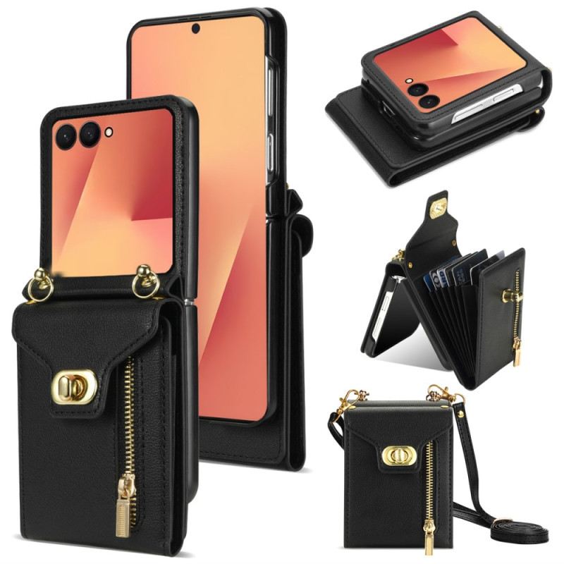 Tok Samsung Galaxy Z Flip 7 Cipzáras Pénztárca És Vállpánt