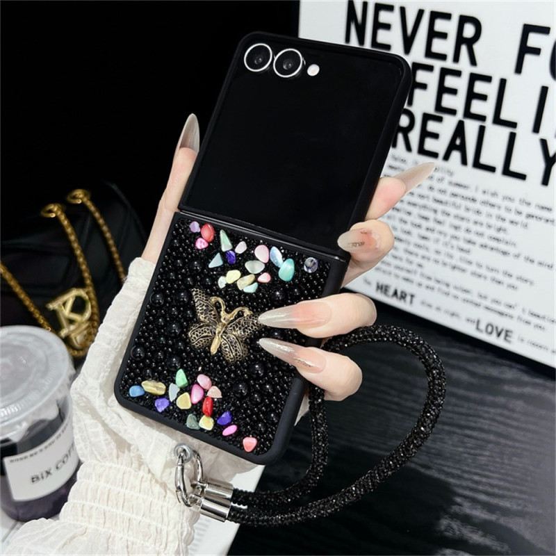 Tok Samsung Galaxy Z Flip 7 Csillámos Dizájn És Csuklópánt