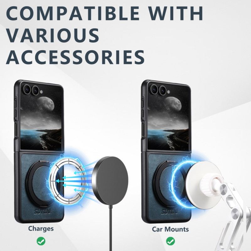 Tok Samsung Galaxy Z Flip 7 Magsafe Kompatibilis Bőrhatású Suteni Gyűrűtartó