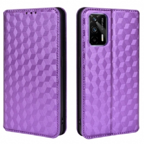 Fliptok Realme GT 5G Bőrtok Gyémánt Bőr Hatás