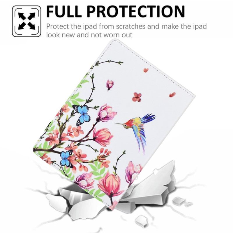 Bőrtok Samsung Galaxy Tab S11 Színes Virágok És Madarak