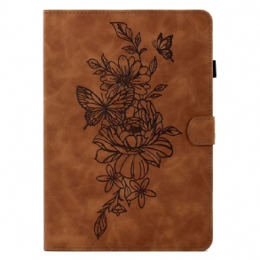Bőrtok Samsung Galaxy Tab S11 Velúr Virág- És Pillangóhatású
