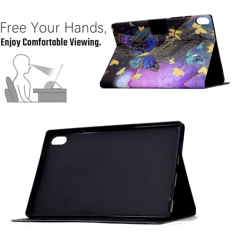 Kinyitható Bőrtok Samsung Galaxy Tab S11 Arany És Színes Pillangók