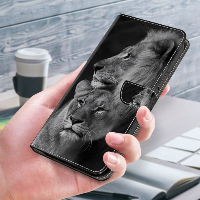 Kinyitható Bőrtok Samsung Galaxy S24 Ultra 5g Pár Oroszlán