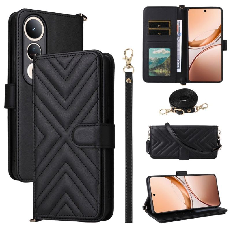 Bőrtok Vivo V50 Lite 5g Steppelt Nyakpánttal És Vállpánttal