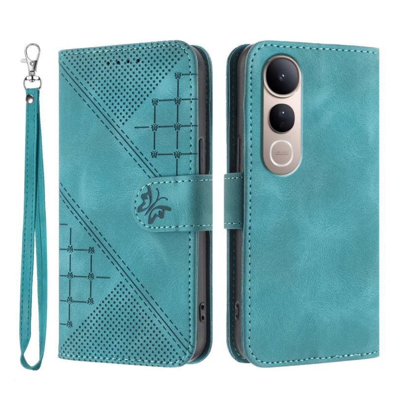 Kinyitható Bőrtok Vivo V50 Lite 5g Geometrikus Szíjdizájn