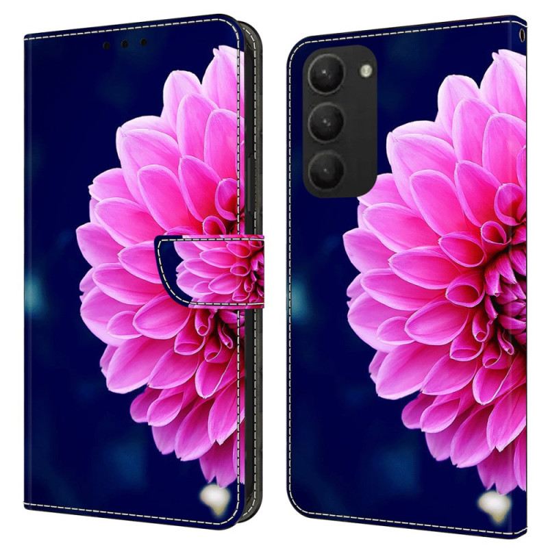 Bőrtok Samsung Galaxy S24 Plus 5g Rózsaszín Virágok Kék Alapon