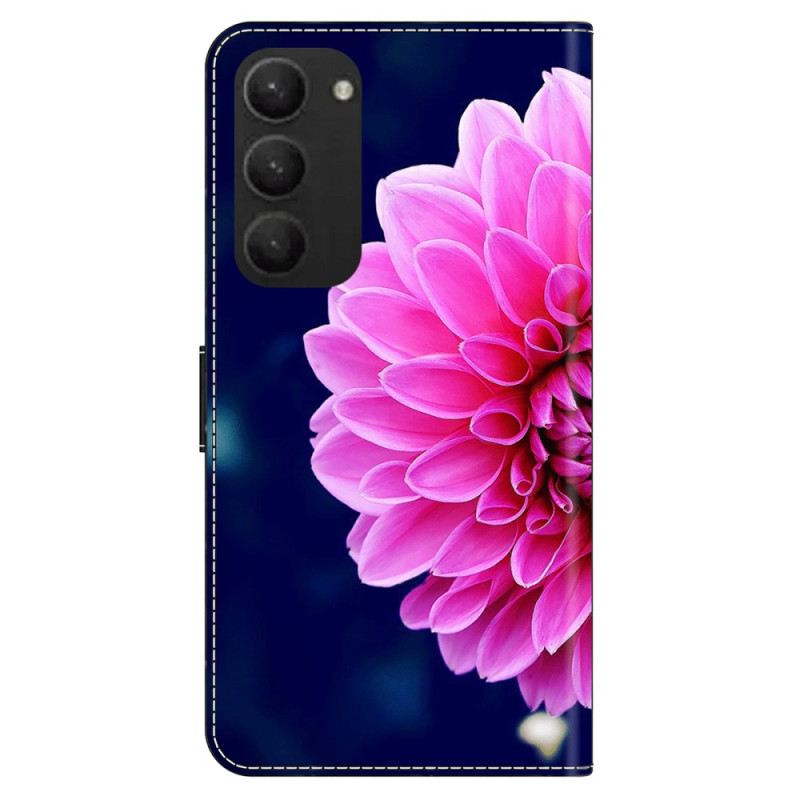 Bőrtok Samsung Galaxy S24 Plus 5g Rózsaszín Virágok Kék Alapon