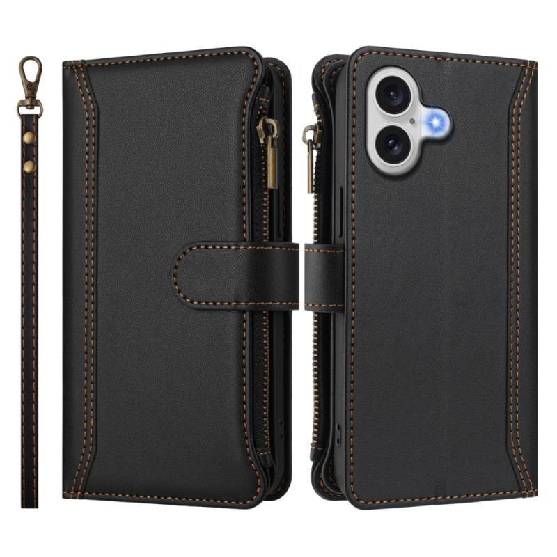 Bőrtok iPhone 17 Pénztárca 9 Kártyatartó Rekesszel És Csuklópánttal