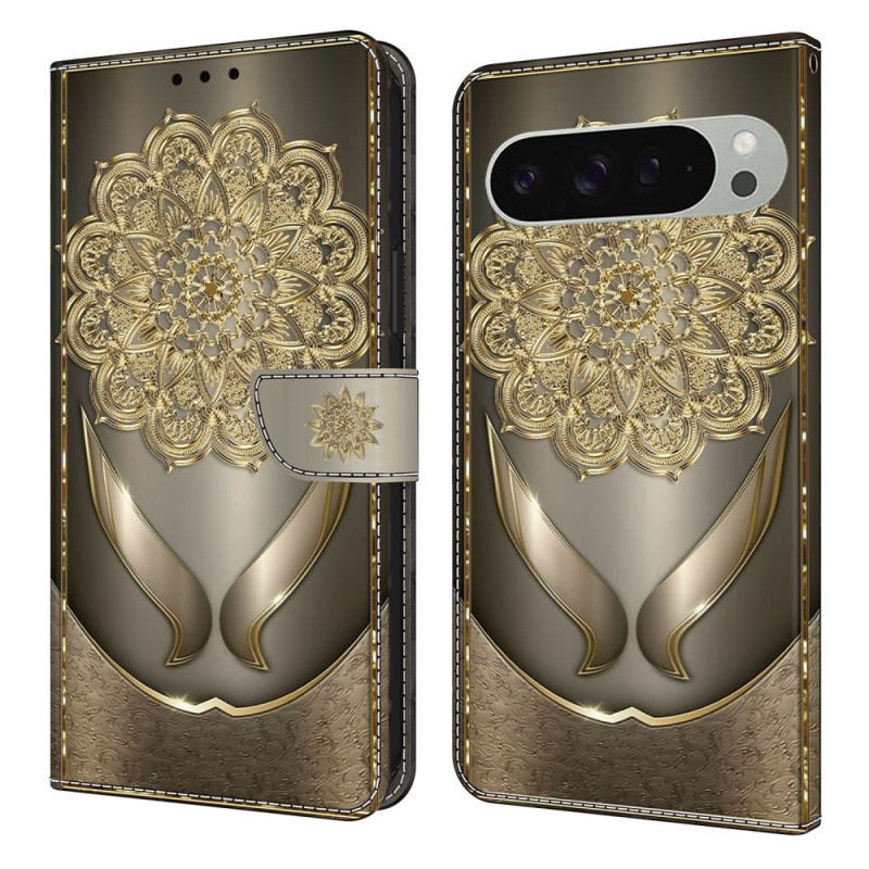 Bőrtok Google Pixel 10 Pro Xl Arany Virágminta